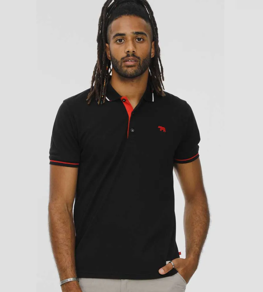 D555 Mens Black Pique Polo Shirt With Cuff and Collar Tipping Detail (SALFORD 2)